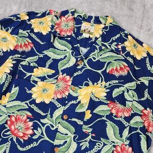 Reyn Spooner Hawaiian Shirt Mens Large Floral Rayon Aloha Button Up Vacation Cas